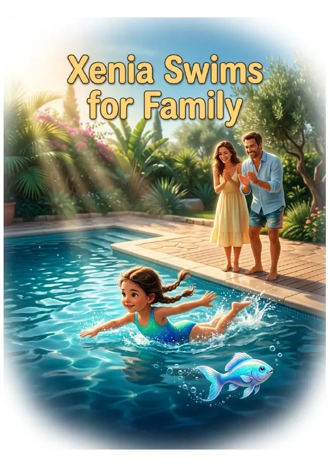 Cover of the example book "Xenia Swims for Family"